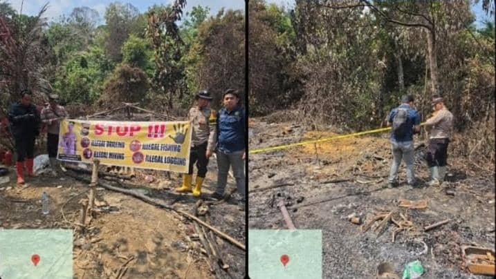 Polisi melakukan olah TKP kebakaran sumur minyak ilegal di Muratara.