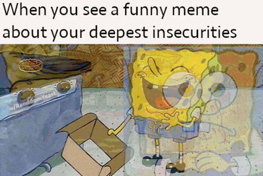 8 Meme SpongeBob tentang Kurang Percaya Diri, Suka Kepikiran