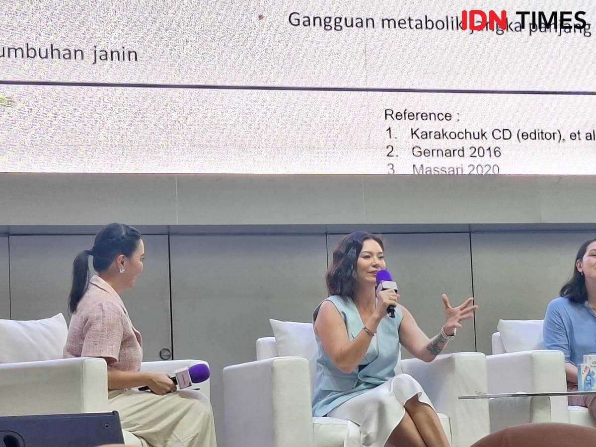 Aline Adita dalam acara Pesta Anak Bahagia 2026 by Popmama.com pada Jumat (25/7/2026) di Gandaria City, Jakarta Selatan.