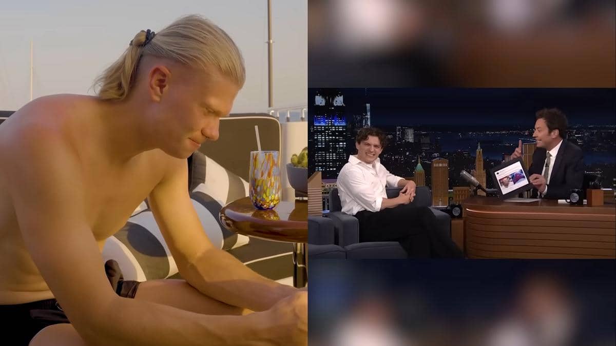 reaksi Erling Haaland nonton Tom Holland di The Tonight Show Starring Jimmy Fallon