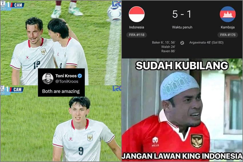 8 Meme Indonesia Bantai Kamboja 5-1, Mitchell Baker Hat Trick!