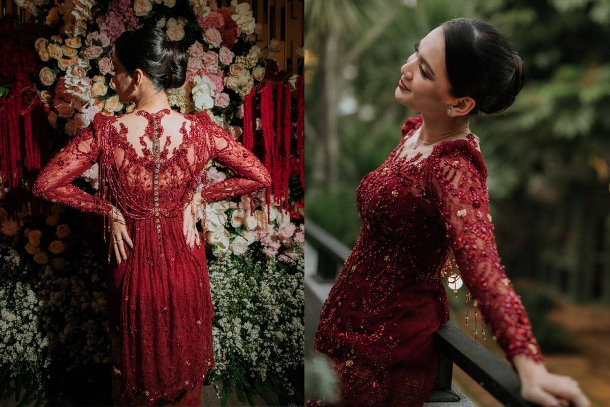 Ide Busana dan Riasan Tunangan ala Dea Annisa, Nuansa Merah