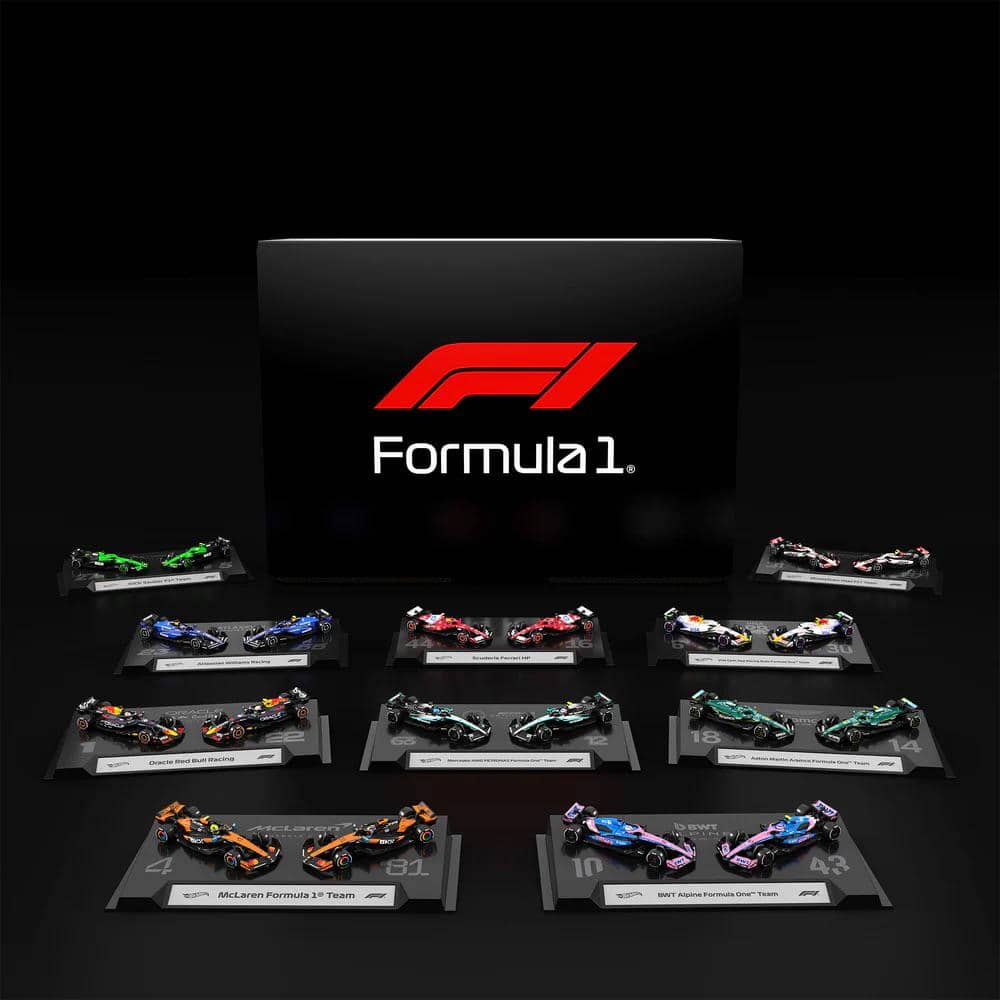Produk die-cast Hot Wheels bertema Formula 1 sebagai koleksi mobil balap mini dalam dokumentasi resmi.