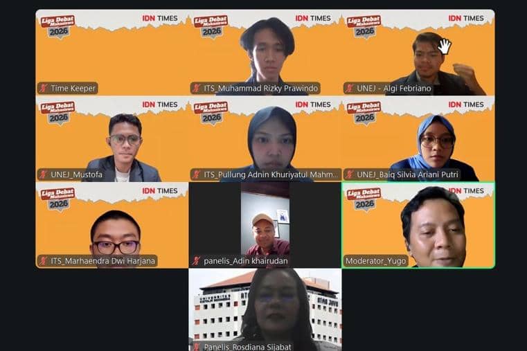 Babak penyisihan Liga Debat Mahasiswa 2026 antara UNEJ dan ITS, Selasa (28/7/2026). (Dok. IDN Times)