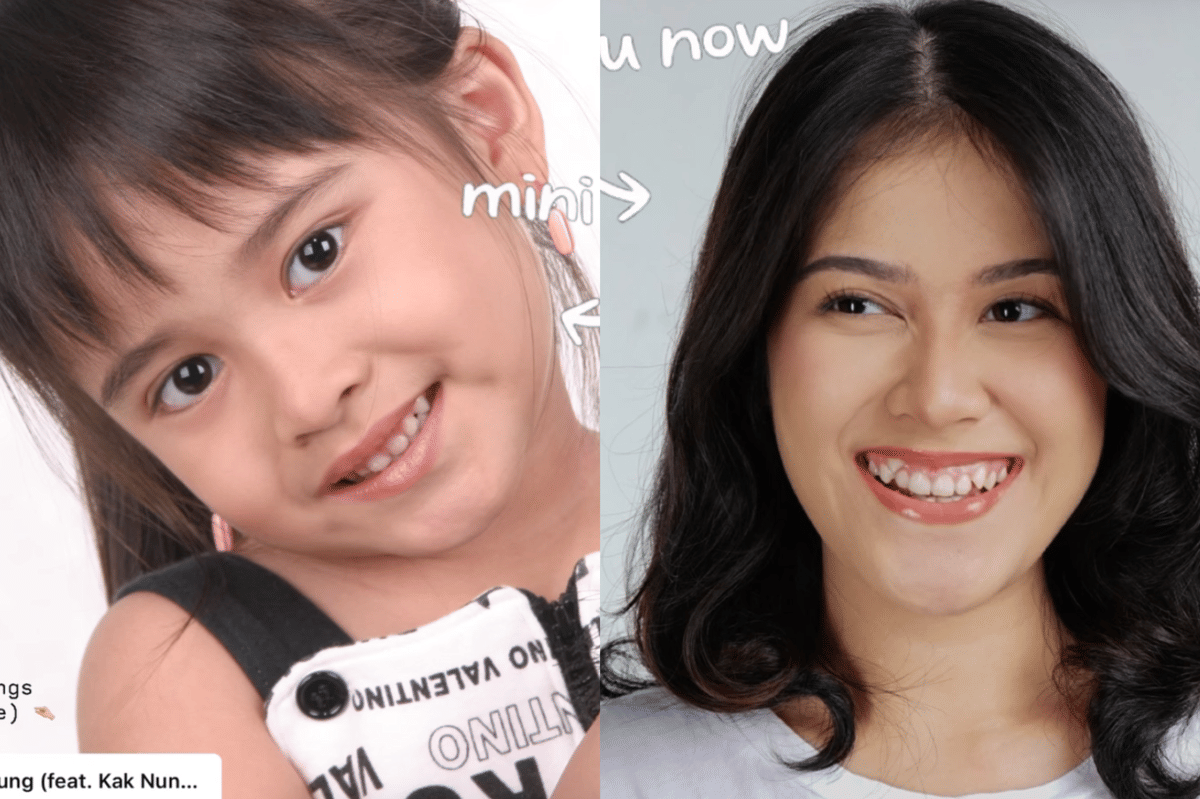 Kolase potret Ashira Zamita saat mengikuti tren mini me vs you now dari akun Instagramnya di media sosial.