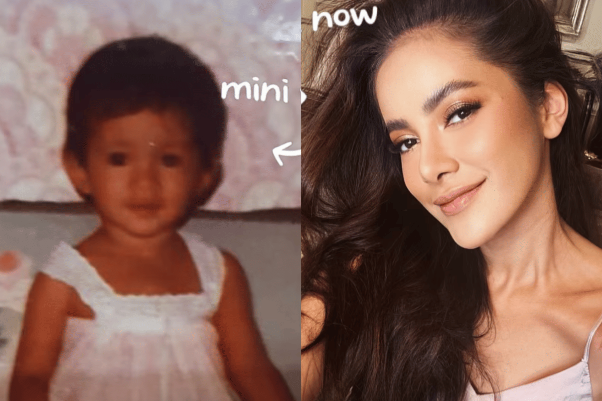 Kolase potret Olla Ramlan saat kecil dan dewasa dalam tren mini me vs you now di unggahan Instagram.