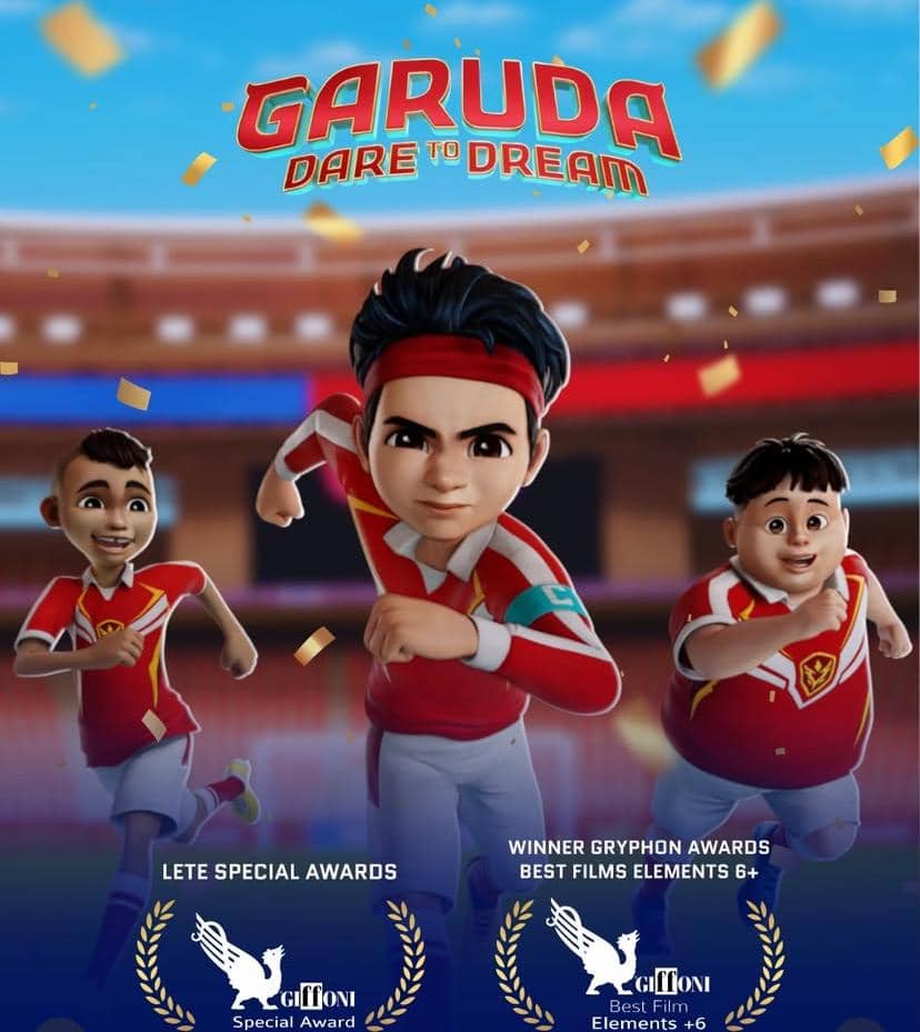 Poster Garuda di Dadaku mengumumkan dua penghargaan yang diraih film tersebut di Giffoni Film Festival 2026.