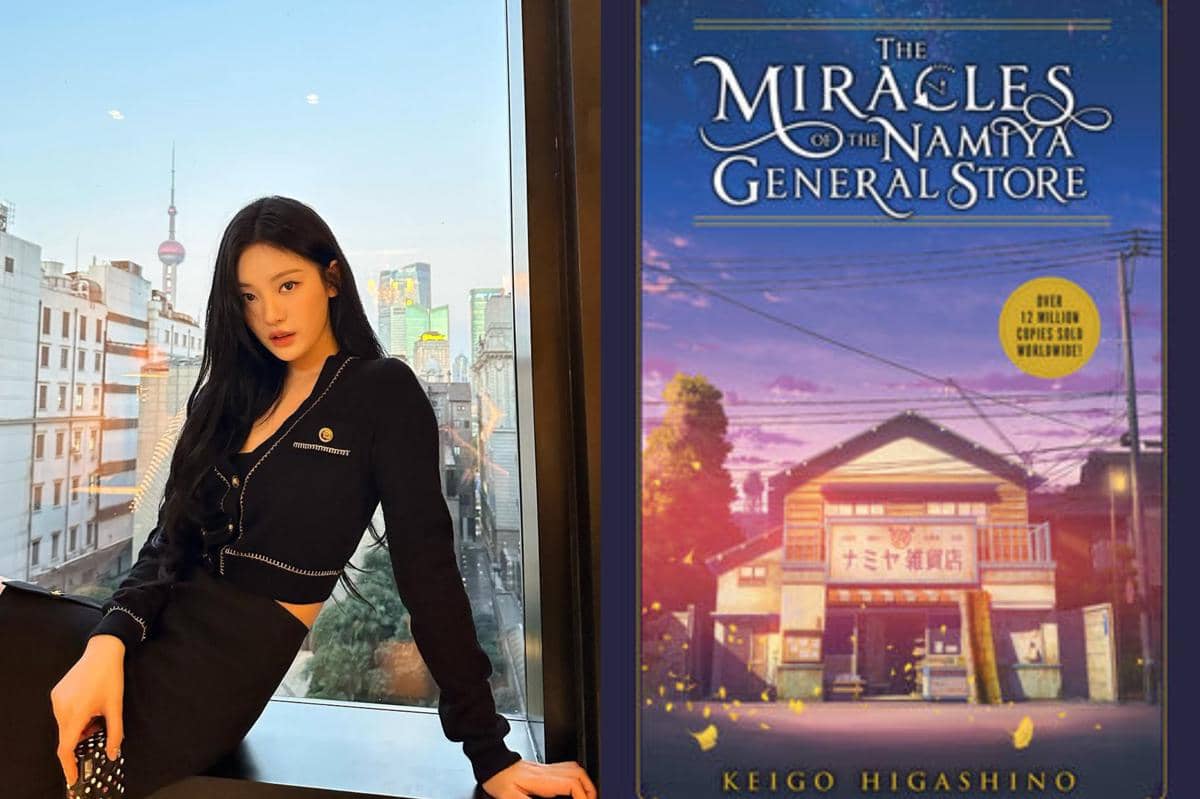 Ningning aespa dan cover buku The Miracles of The Namiya General Store karya Keigo Higashino
