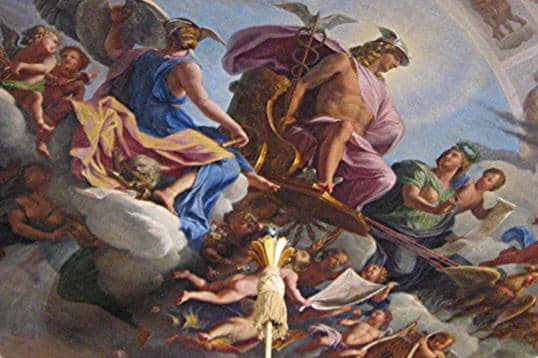 ukiran Hermes dan Mercury di langit-langit istana Versailles