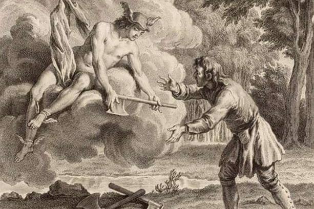ilustrasi Hermes dan penebang kayu