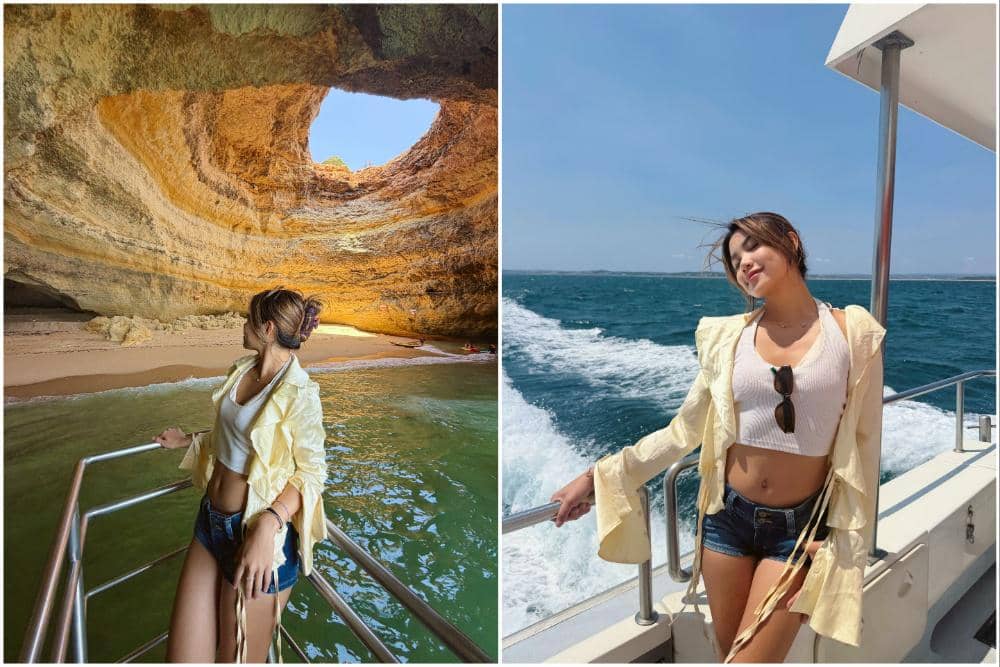 10 Potret Regina Phoenix Masuk ke Gua Laut Algar de Benagil, Portugal!