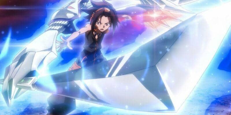 Ilustrasi jurus tenaga dalam Furyoku dalam anime Shaman King, menampilkan karakter dengan efek energi bergaya animasi.