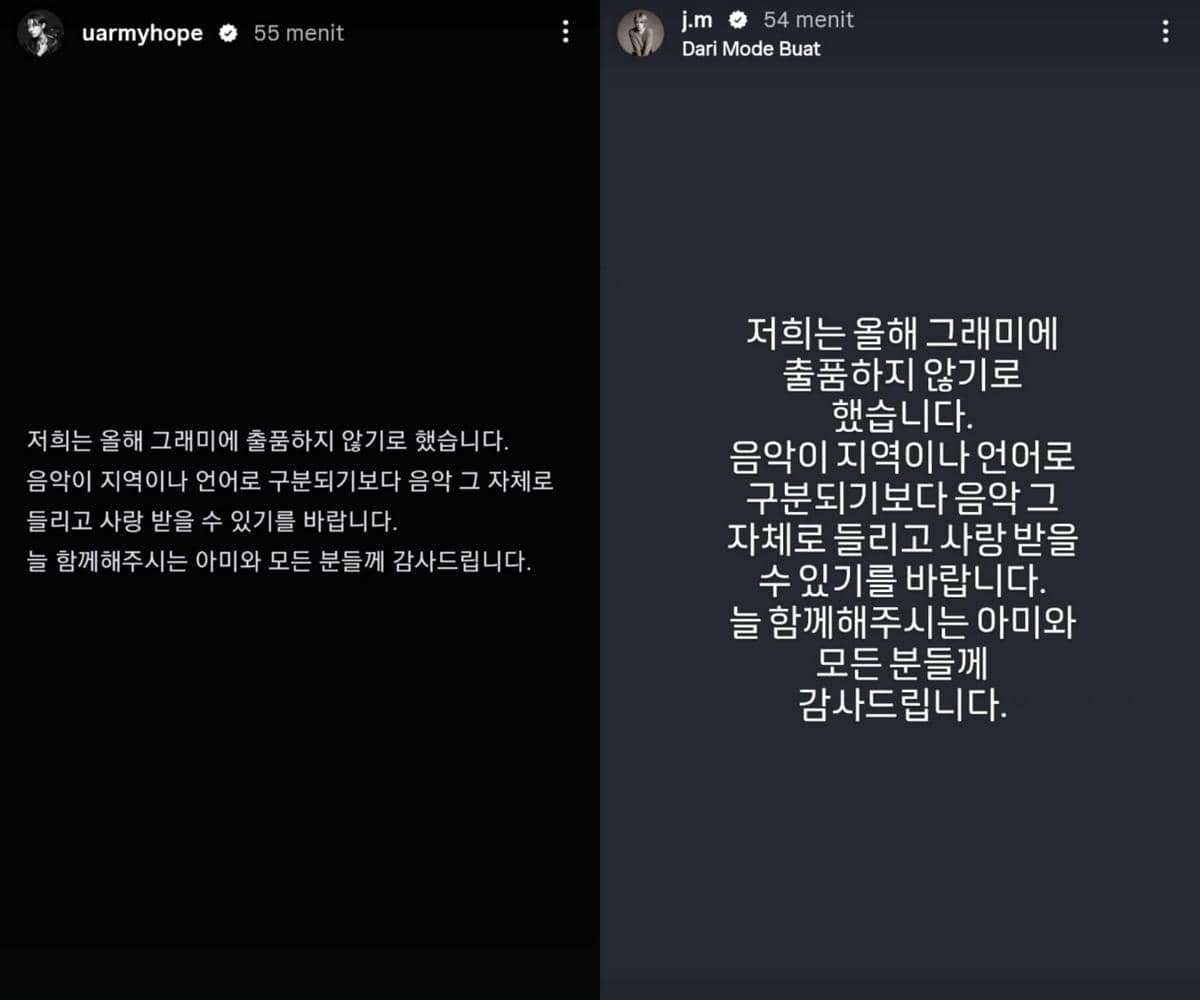 Semua member BTS tidak akan mengirim karya ke Grammy Awards 2026 