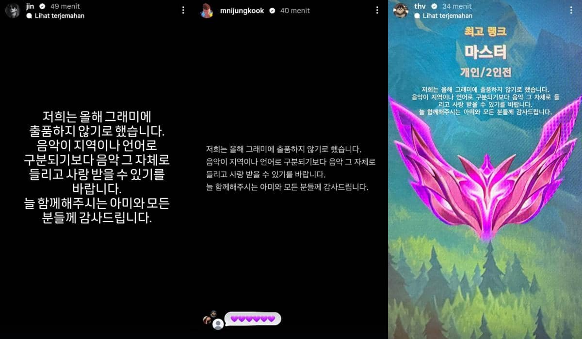 Semua member BTS tidak akan mengirim karya ke Grammy Awards 2026
