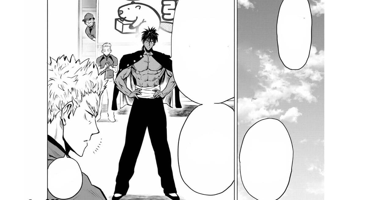 Suiryu menantang Garou untuk bertarung dalam adegan pertarungan dari serial manga One Punch Man yang intens.