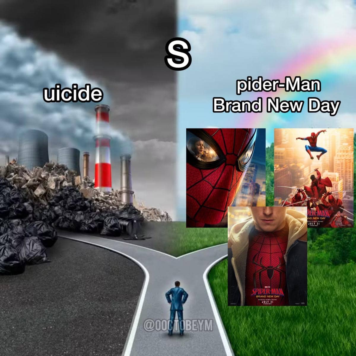 Meme tentang pengalaman menonton film Spider-Man: Brand New Day yang dibagikan akun x.com/ooctobeym.