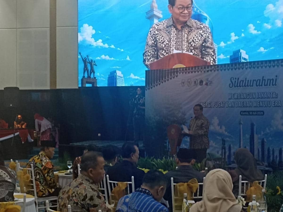 Gubernur DKI Jakarta, Pramono Anung dalam silaturahmi bersama DPRD DKI, DPR dan DPD di Gedung DPRD DKI, Kamis (30/7/2026).