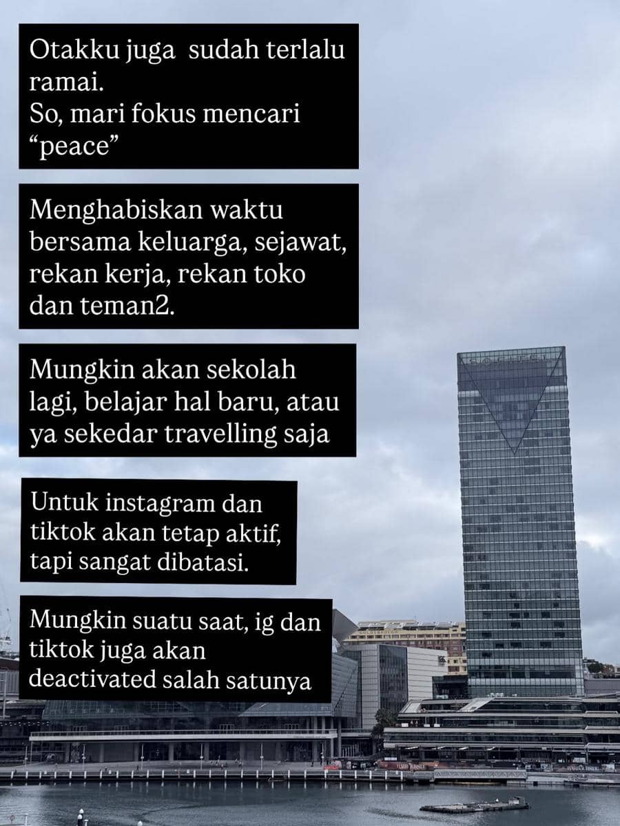 Unggahan di akun Instagram dr. Tirta yang menyampaikan keputusannya untuk mengambil hiatus dari media sosial.
