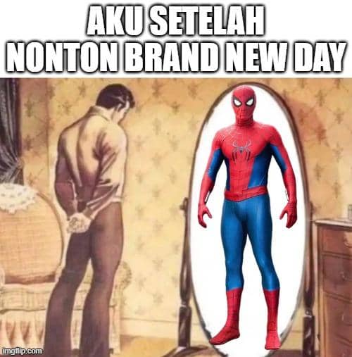 Meme bertema rencana menonton film Spider-Man: Brand New Day dengan kredit dokumentasi dari IDN Times.