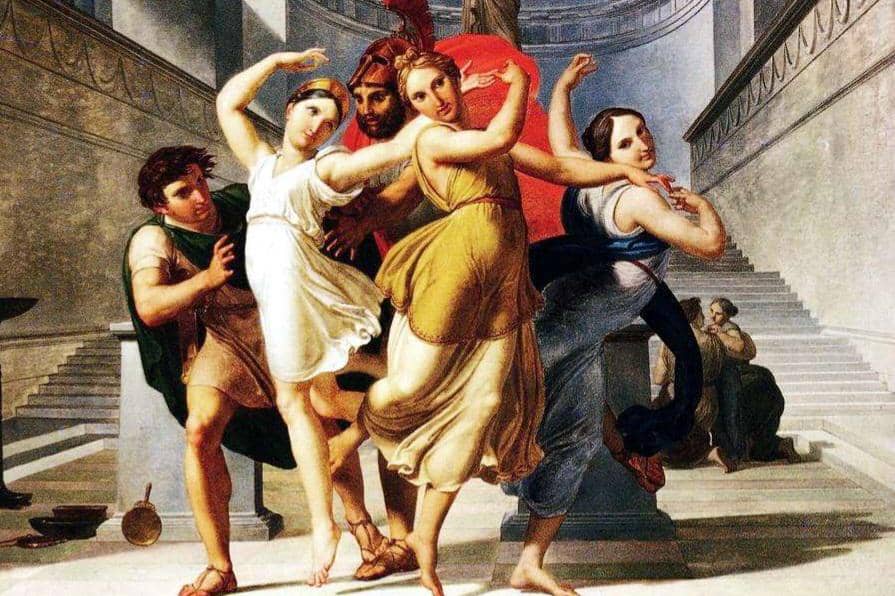 lukisan yang menggambarkan Theseus dan Pirithous menculik Helen