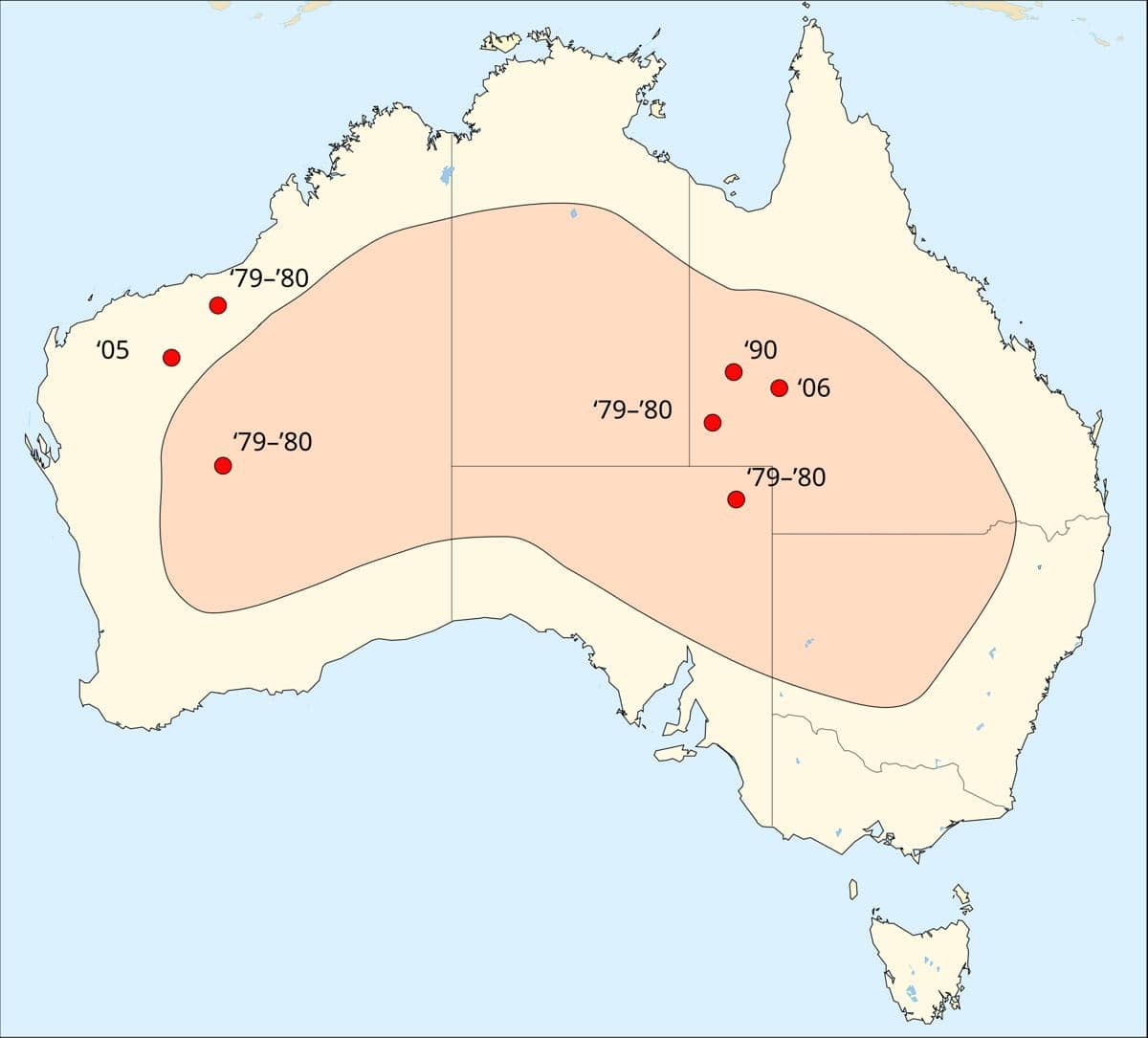 Wilayah persebaran night parrot di Australia.