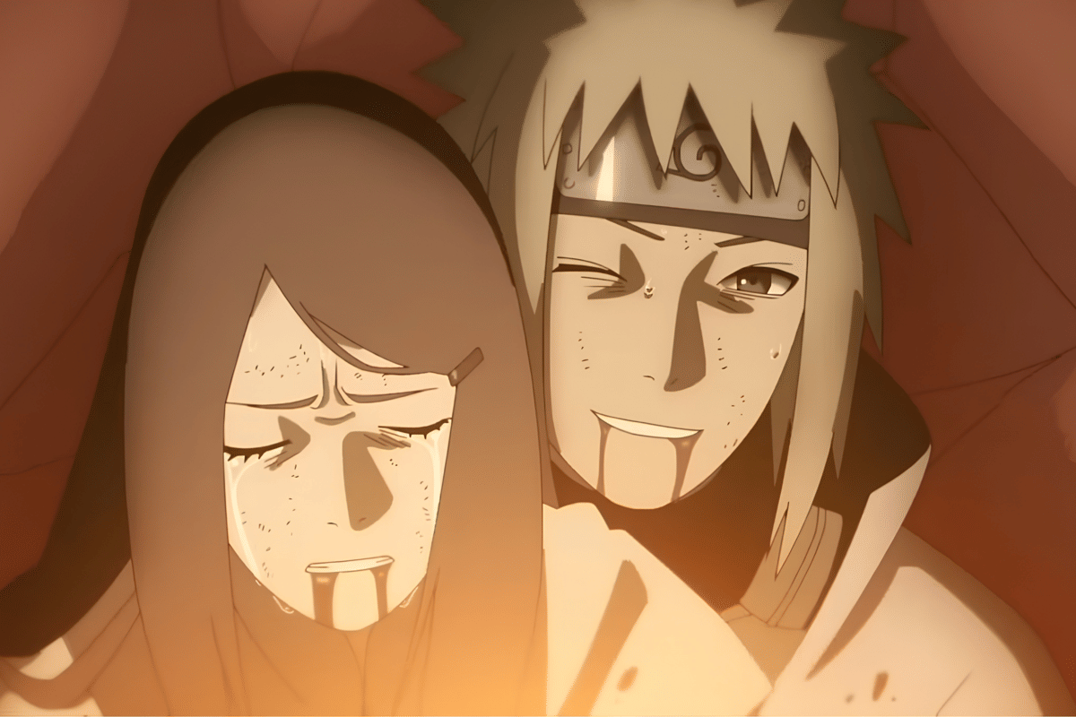 Minato dan Kushina memberikan pesan terakhir sebelum menyegel Kurama pada Naruto.