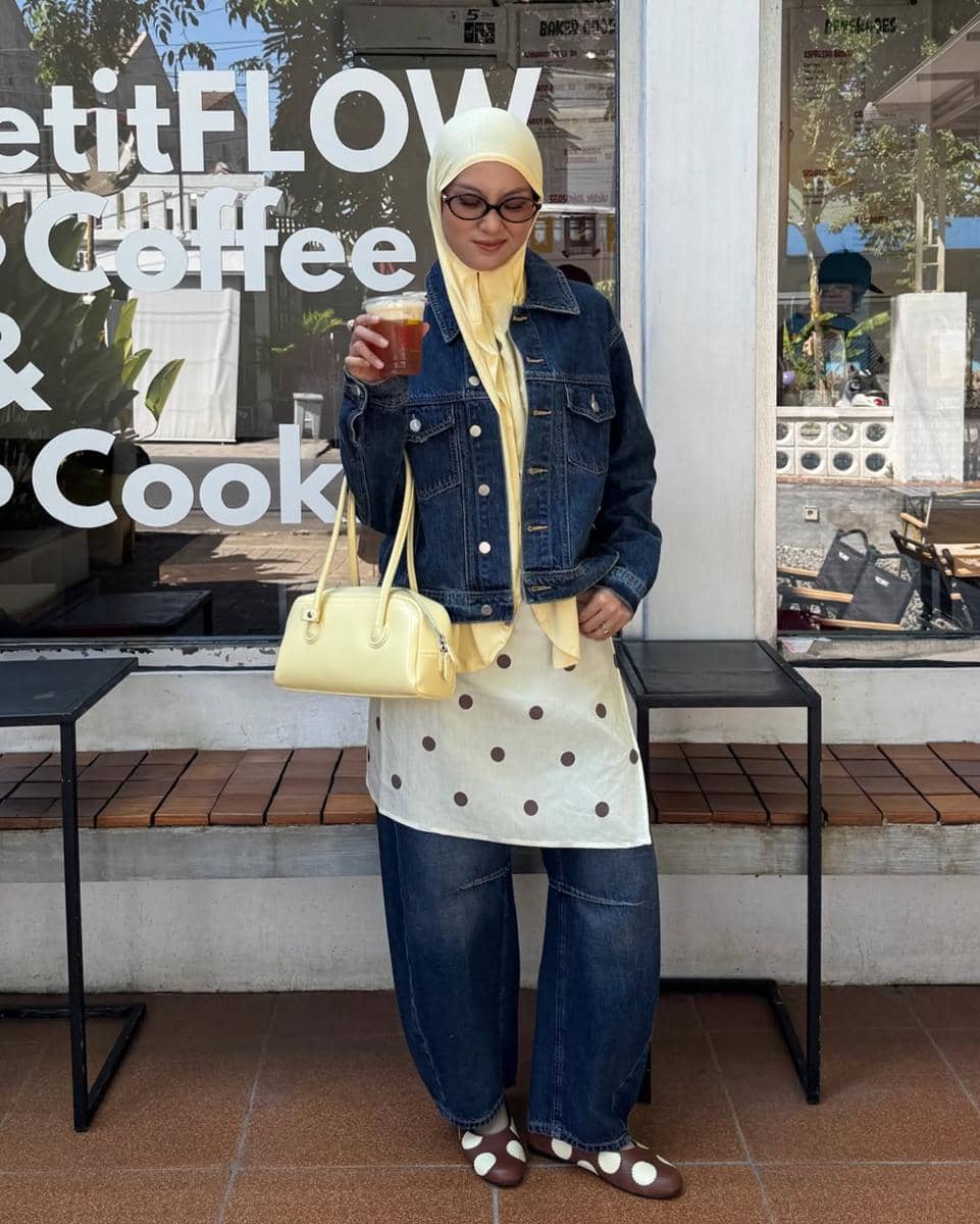 inspirasi OOTD polkadot stylish ala Inas Rana 