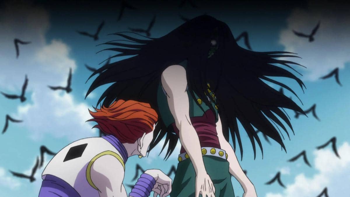 Ilustrasi karakter Hisoka dan Illumi dari serial manga dan anime Hunter x Hunter karya Yoshihiro Togashi terbitan Shueisha.