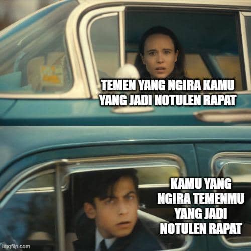 Meme bertema kontribusi saat meeting yang dibagikan melalui akun Instagram memezar, dengan teks humor.