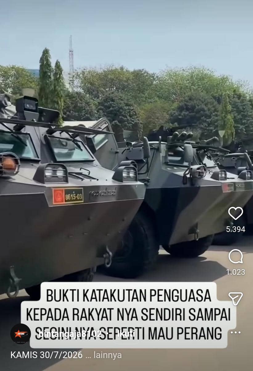 CEK FAKTA: TNI Siagakan Puluhan Rantis di Monas Antisipasi Demo Besar?