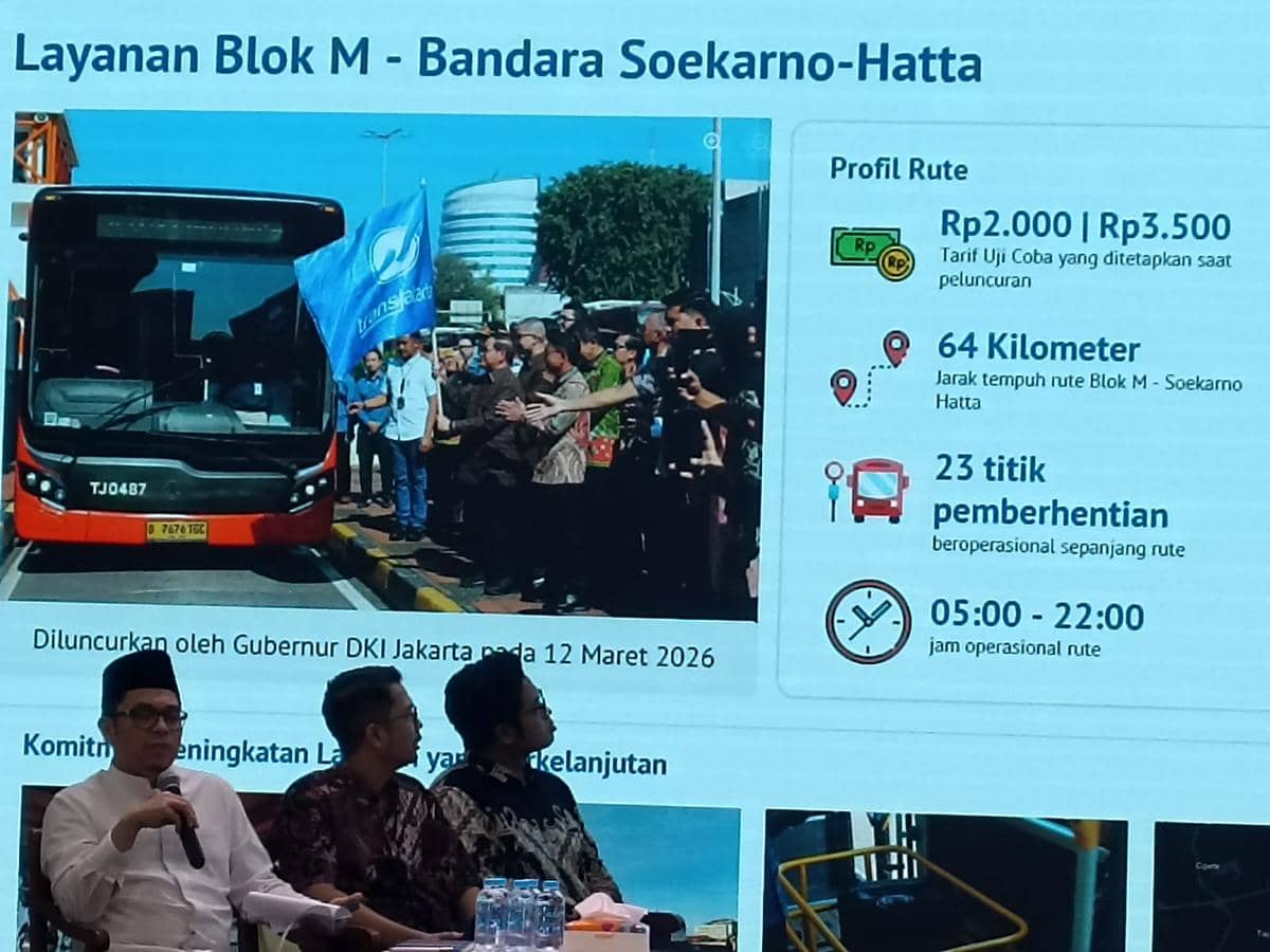 Dinas Perhubungan DKI Jakarta menggelar media briefing penetapan tarif Transjakarta Transbandara Rute Blok M -Bandara Soekarno Hatta, Jumat