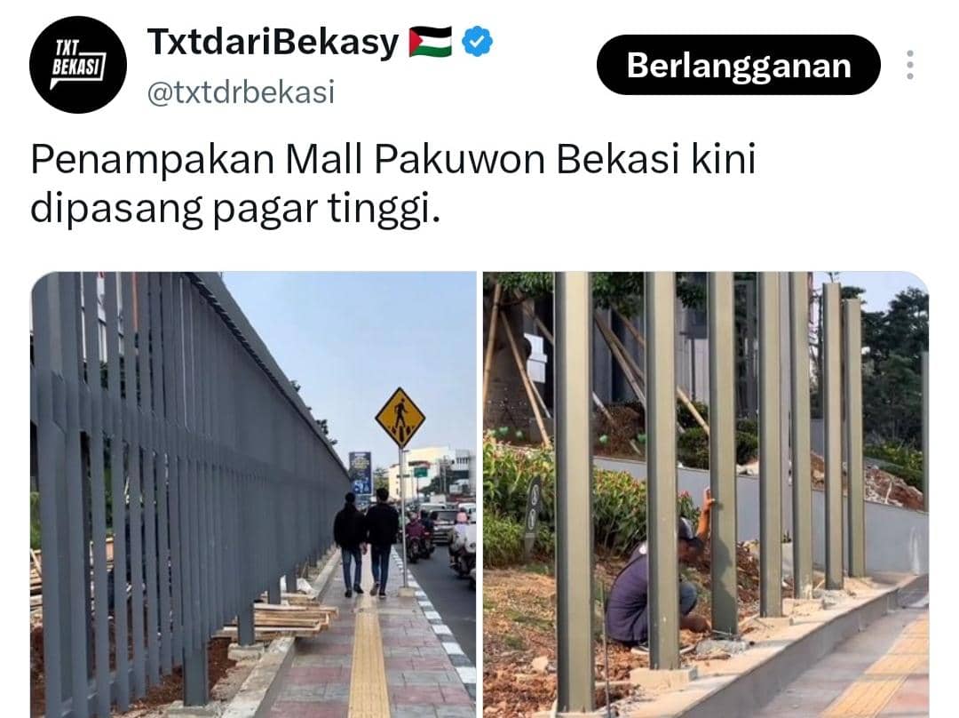 Pagar Besi Dipasang di Pakuwon Mall Bekasi, Warga Soroti Perubahannya
