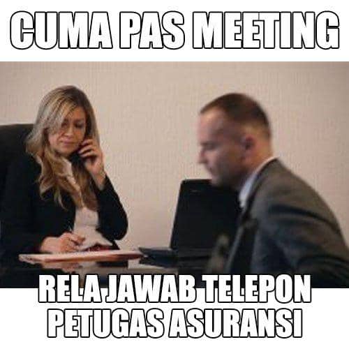 Meme tentang kontribusi saat meeting yang dicantumkan berasal dari akun facebook.com/mutikhadijah di media sosial.