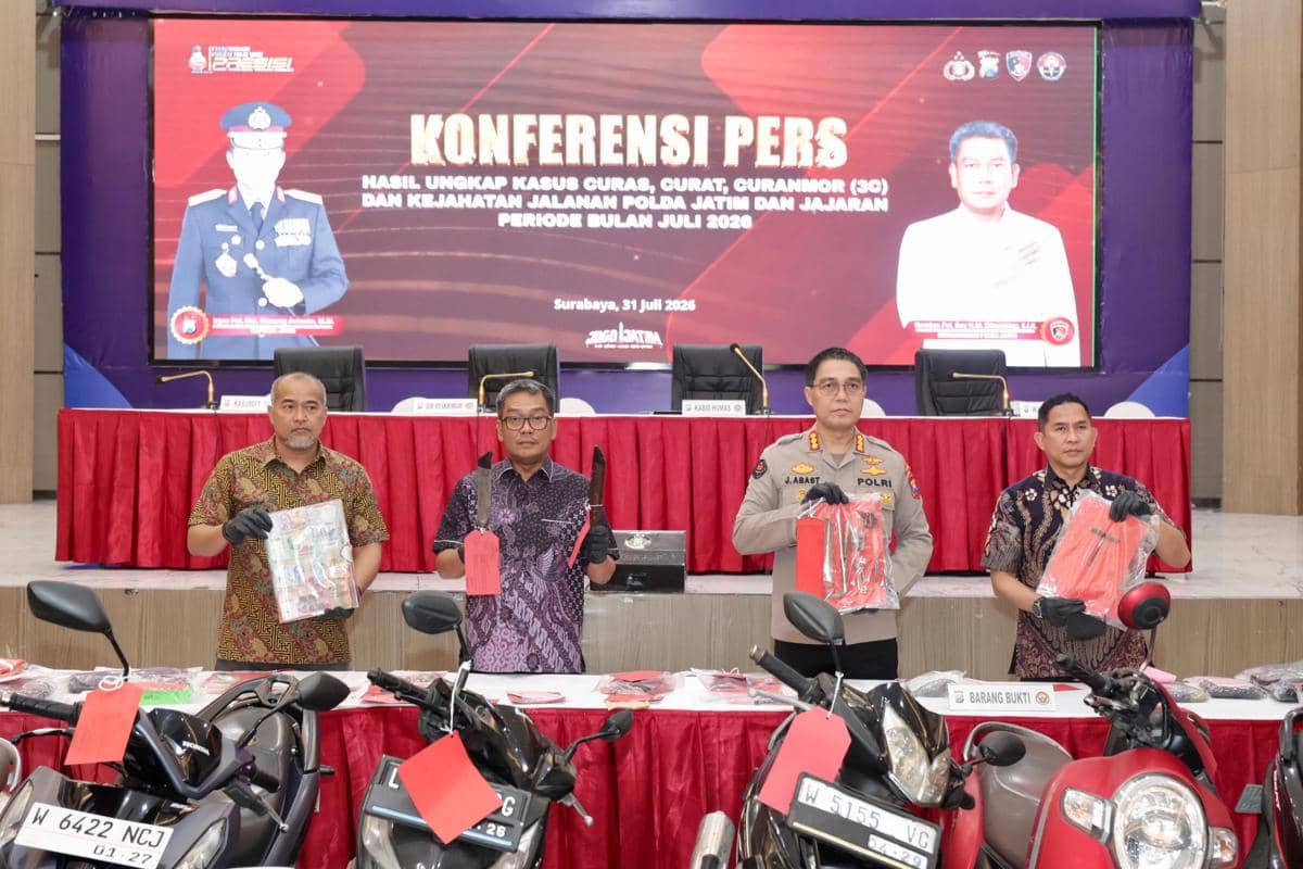206 Pelaku Pencurian Dibekuk Polda Jatim Sepanjang Juli 2026