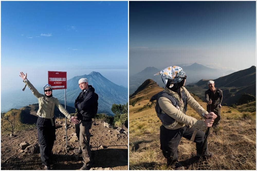10 Potret Dinda Hauw dan Rey Mbayang Mendaki Gunung Merbabu