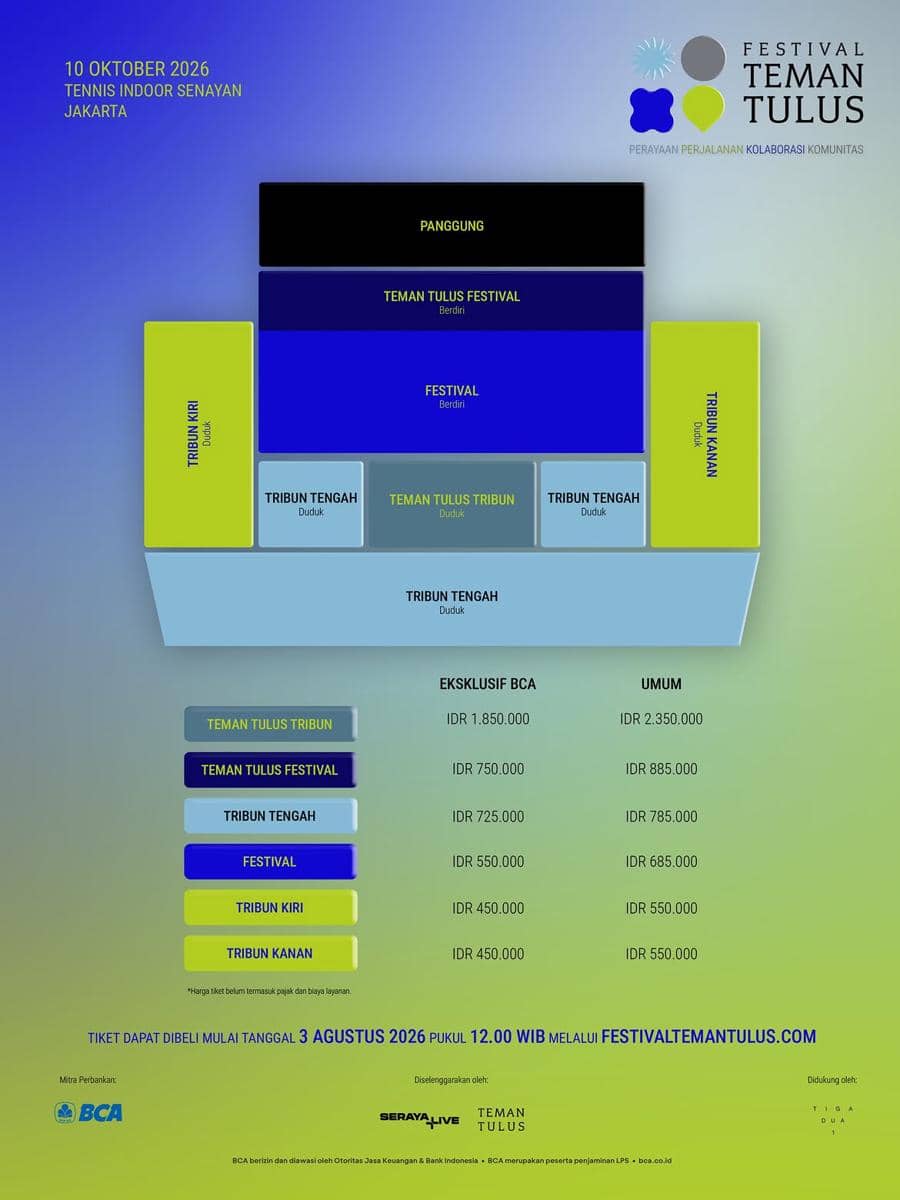Harga tiket Festival Teman Tulus yang digelar Oktober 2026 di Jakarta (instagram.com/temantulus)