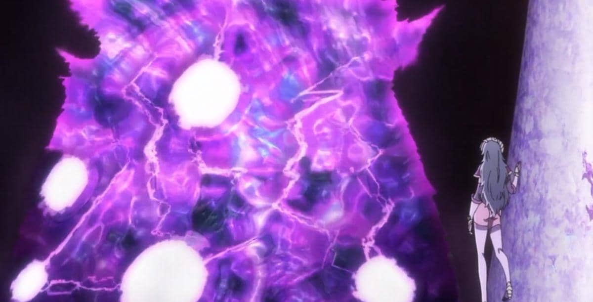 Nelliel menatap Gift Ball Deluxe yang bergejolak dalam adegan Bleach TYBW Part 4 produksi Studio Pierrot.