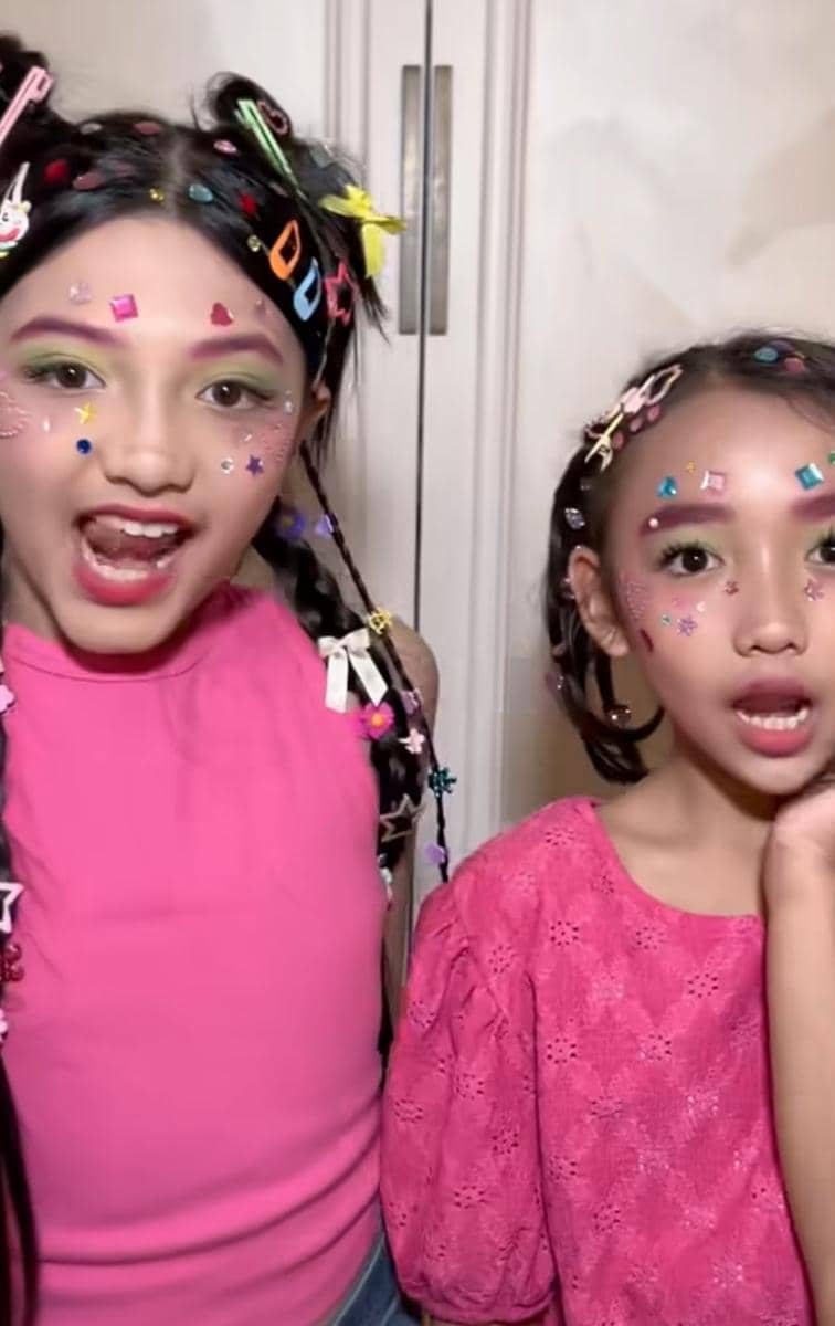Seorang anak artis berpose dengan riasan dan gaya centil terinspirasi Naykilla dalam potret dari Instagram.