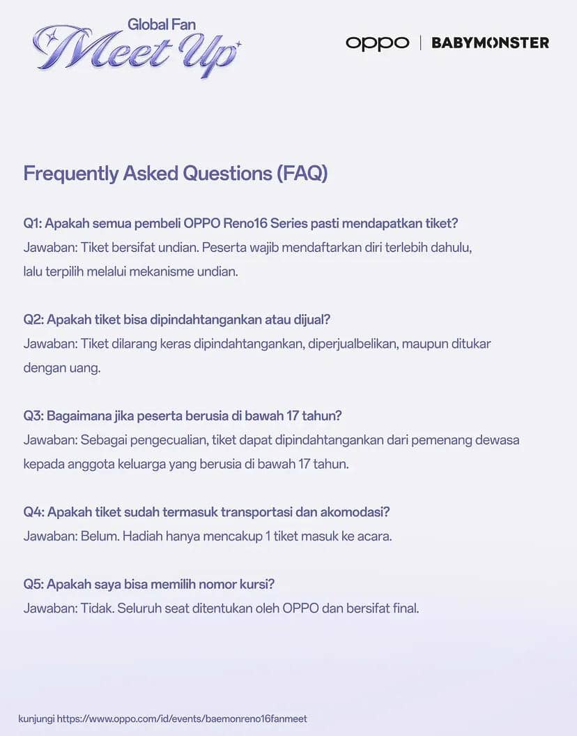 Informasi Global Fan Meet Up BABYMONSTER di Jakarta 2026 yang diunggah melalui akun Instagram OPPO Indonesia.