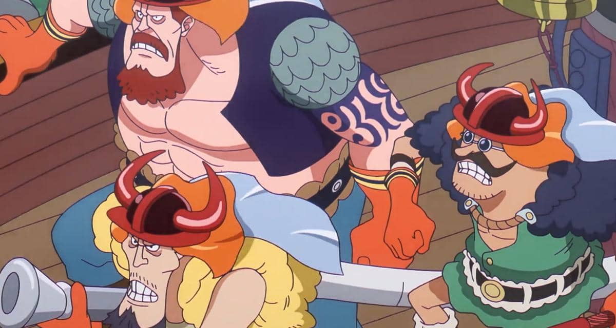 Petugas pemadam kebakaran sedang bergerak dalam adegan anime One Piece, dokumentasi Toei Animation.