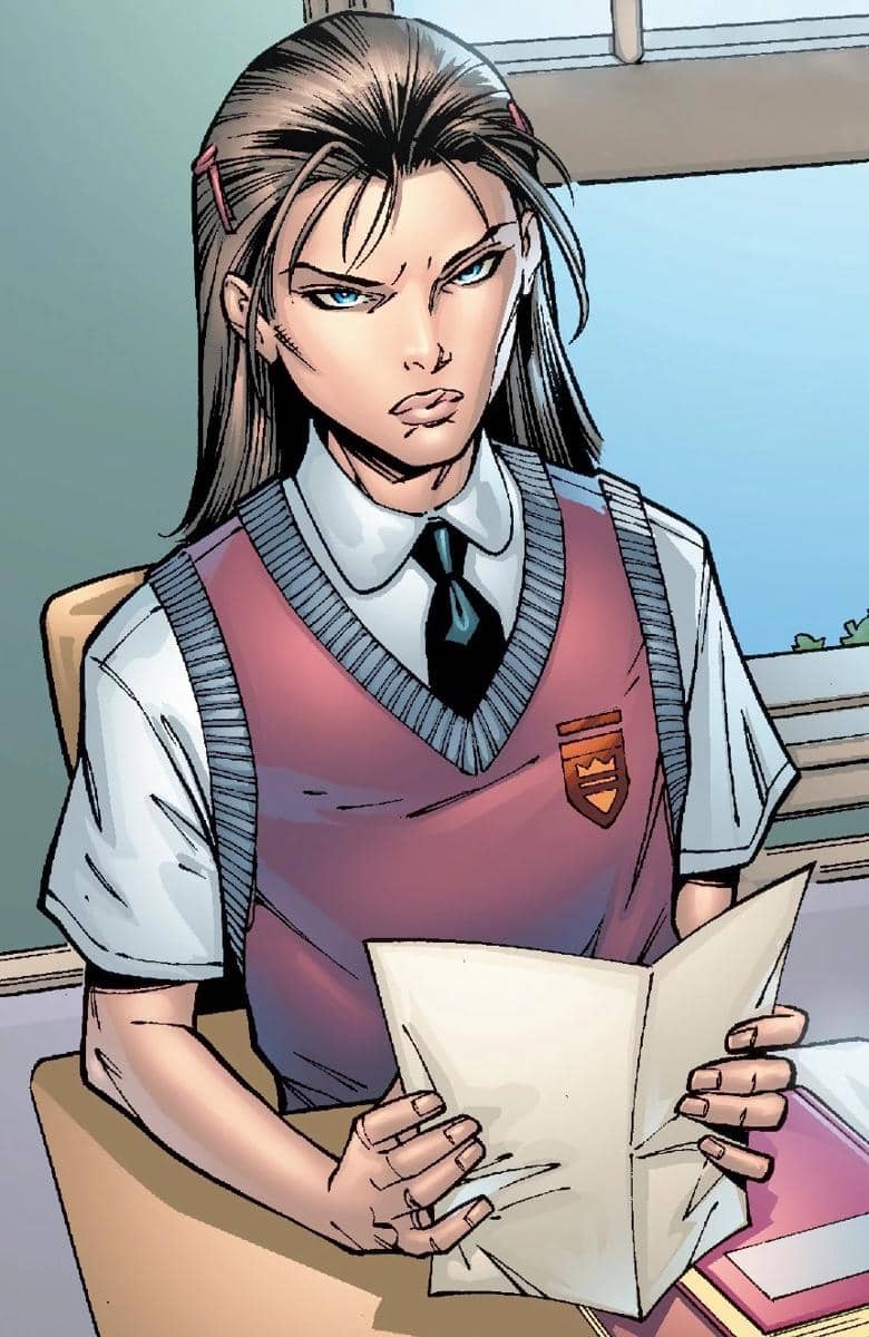 Ilustrasi karakter Emma Frost dari Marvel Comics yang menampilkan penampilan tokoh komik tersebut.