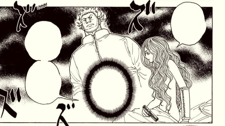 Camilla merasa unggul atas Benjamin dalam ilustrasi resmi manga Hunter x Hunter karya Yoshihiro Togashi.