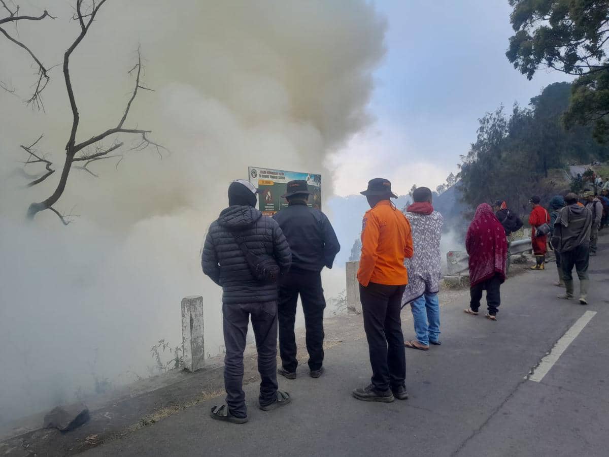Petugas berupaya memadamkan api di kawasan Gunung Bromo dalam penanganan kebakaran, menurut dokumentasi BPBD Kabupaten Malang.