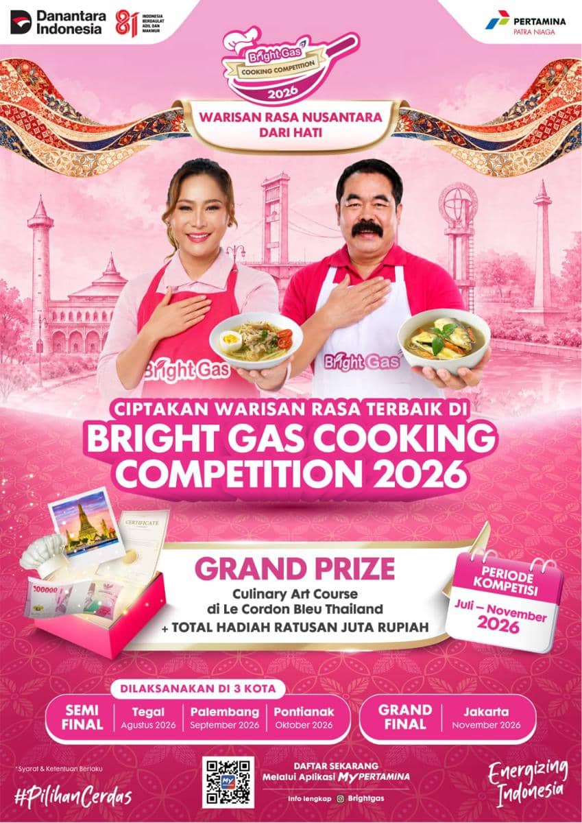 Bright Gas Cooking Competition 2026 akan digelar Pertamina Patra Niaga di Palembang pada 13 September 2026.