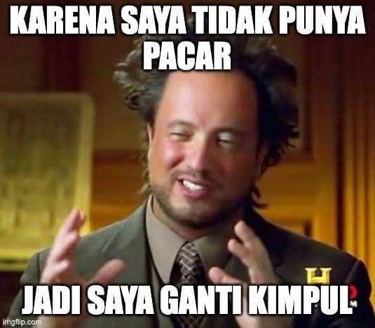 Meme Kimpul yang diunggah melalui Imgflip.com, dengan teks humor sebagai konteks utama unggahan tersebut.
