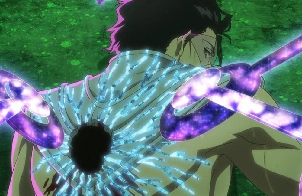Askin mengaktifkan Blut Vene dengan ekspresi tenang dalam adegan anime Bleach TYBW Part 4 karya Pierrot.
