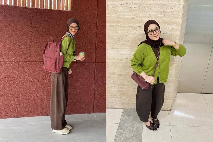 pilihan celana yang cocok dengan baju warna matcha