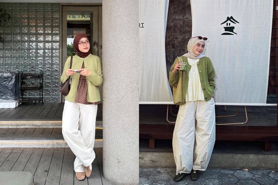 pilihan celana yang cocok dengan baju warna matcha
