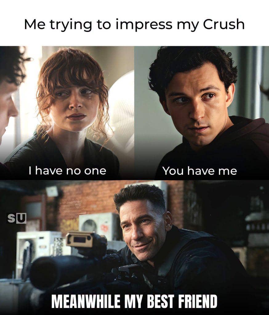 Meme tentang Peter Parker yang menggambarkan situasi relatable bagi penggemar karakter Spider-Man sehari-hari.
