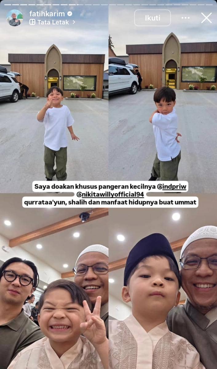 Nikita Willy dan suaminya berpose bersama beberapa orang dalam acara peresmian Masjid Al-Ikhlas di Kanada.